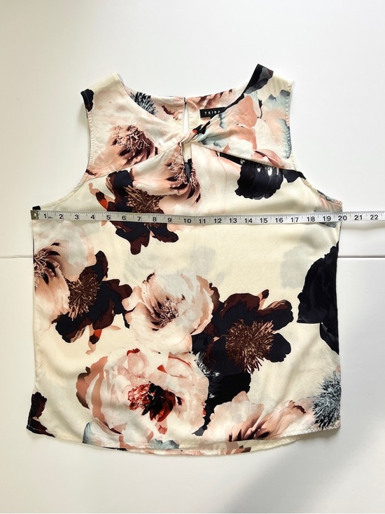 Tribal Cream Floral Twist-Front Sleeveless Top Medium Lightweight Boho Chic - Picture 7 of 8